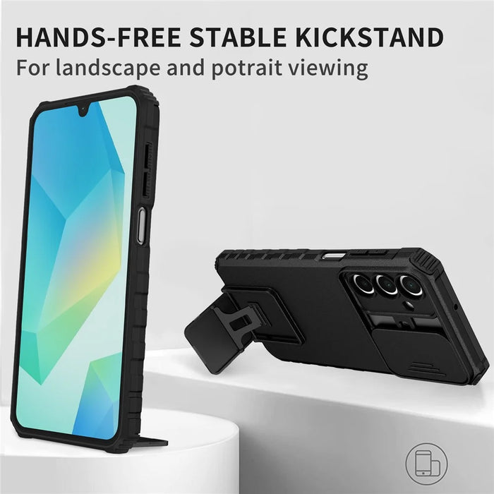 For Samsung Galaxy A16 4G / 5G Case Camera Slider PC + TPU Phone Cover with Kickstand - Black - 2