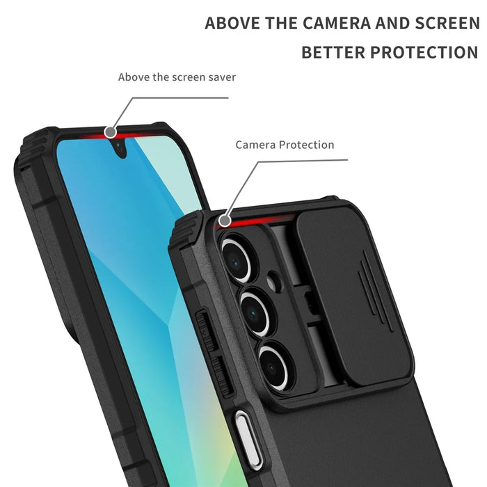 For Samsung Galaxy A16 4G / 5G Case Camera Slider PC + TPU Phone Cover with Kickstand - Black - 4