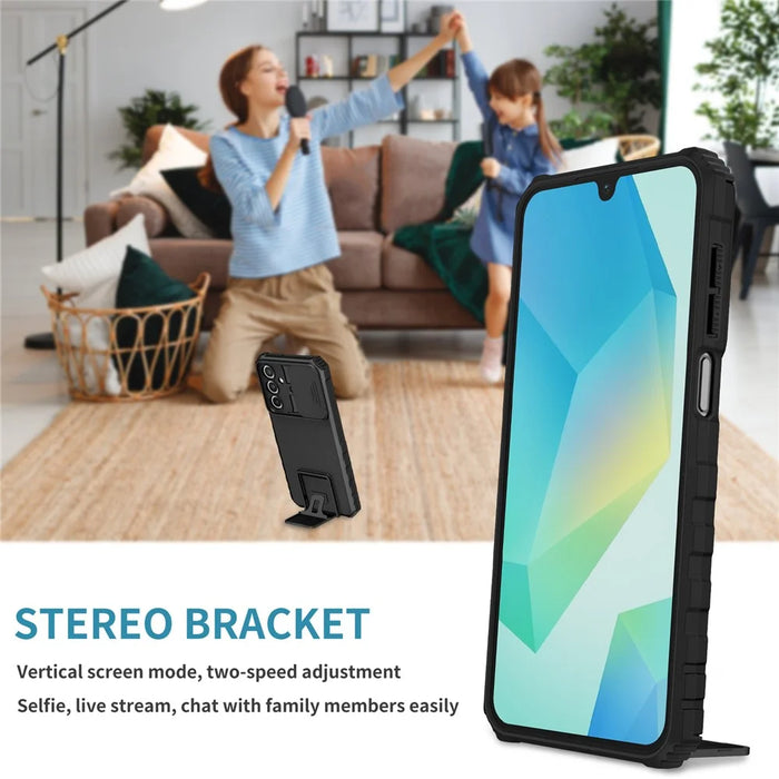 For Samsung Galaxy A16 4G / 5G Case Camera Slider PC + TPU Phone Cover with Kickstand - Black - 6
