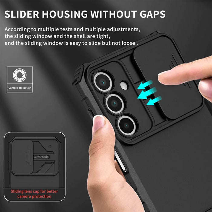 For Samsung Galaxy A16 4G / 5G Case Camera Slider PC + TPU Phone Cover with Kickstand - Black - 7