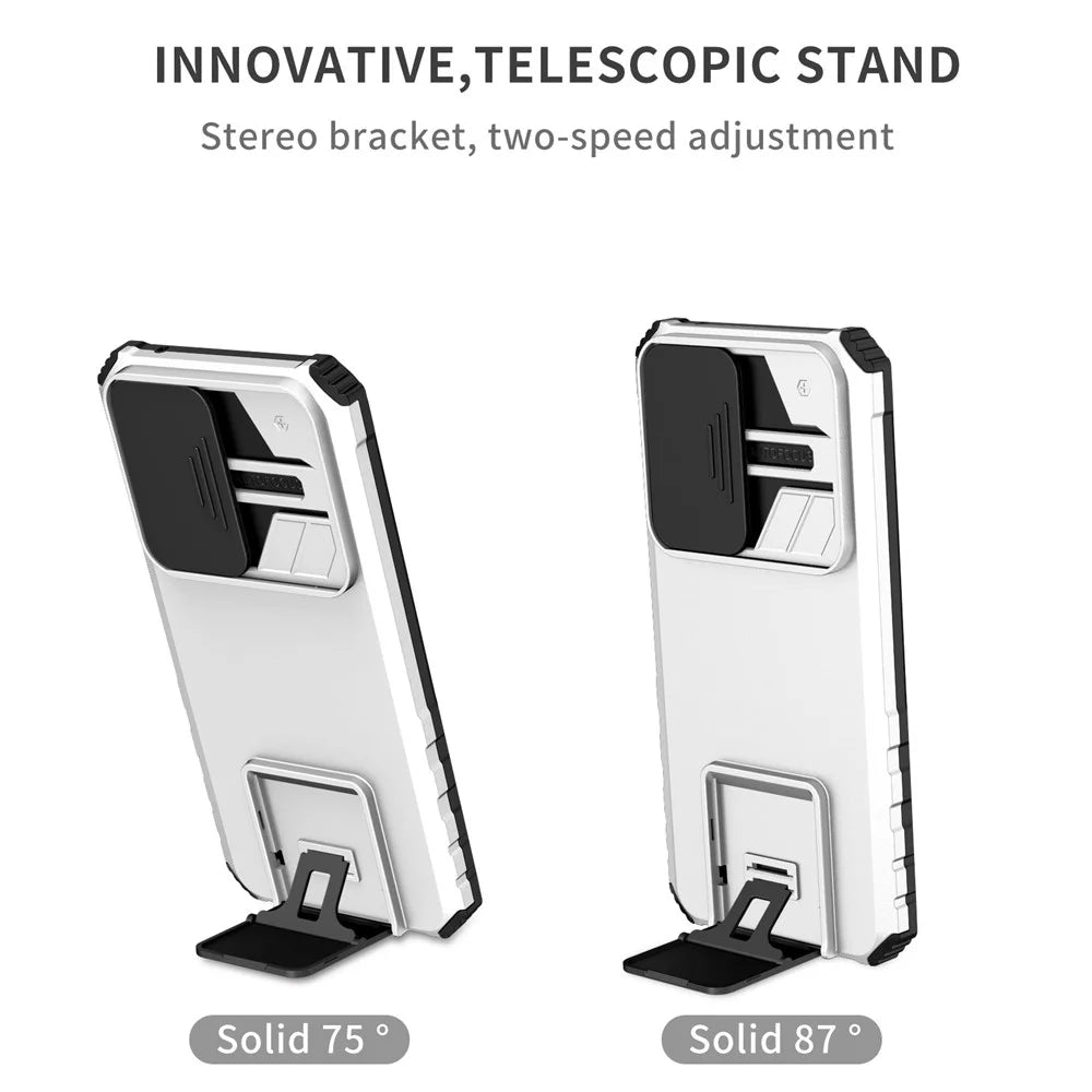 For Samsung Galaxy A36 5G Case Camera Slider PC + TPU Phone Cover with Kickstand - Silver - 4