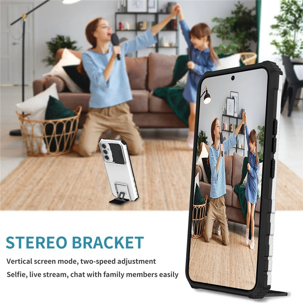 For Samsung Galaxy A36 5G Case Camera Slider PC + TPU Phone Cover with Kickstand - Silver - 7