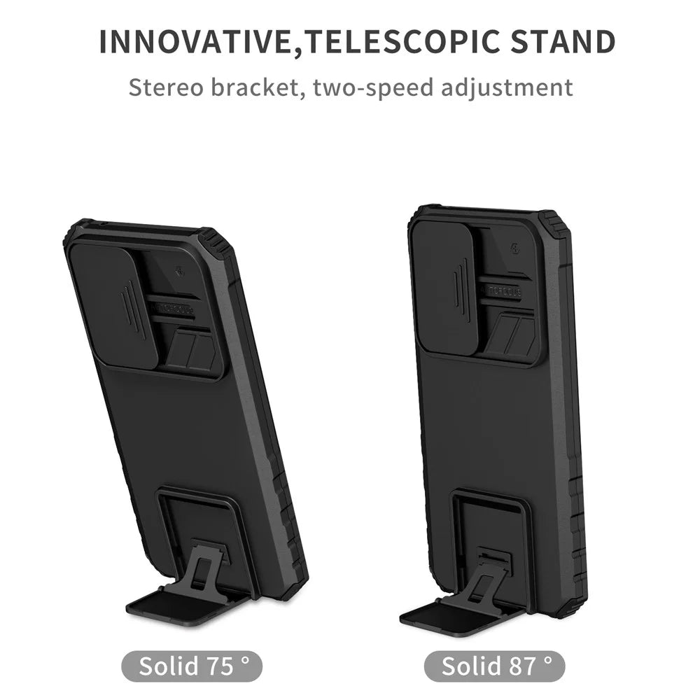 For Samsung Galaxy A56 5G Case Camera Slider PC + TPU Phone Cover with Kickstand - Pink - Black - 4