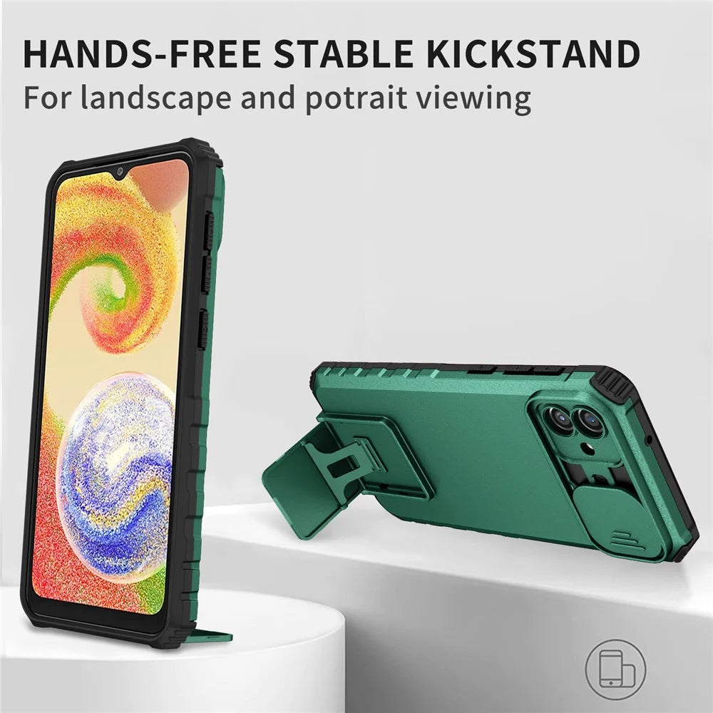 For Samsung Galaxy A06 4G / 5G Case Camera Slider PC + TPU Phone Cover with Kickstand - Blackish Green - 2