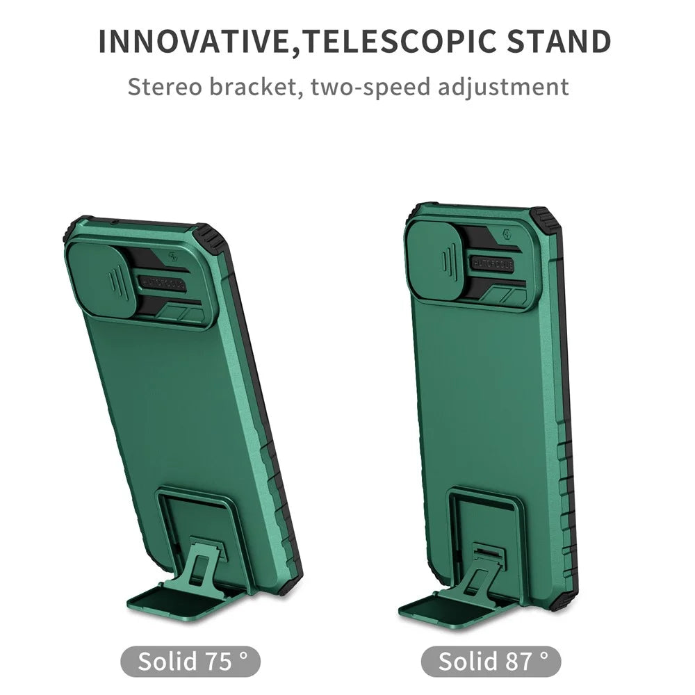 For Samsung Galaxy A06 4G / 5G Case Camera Slider PC + TPU Phone Cover with Kickstand - Blackish Green - 4