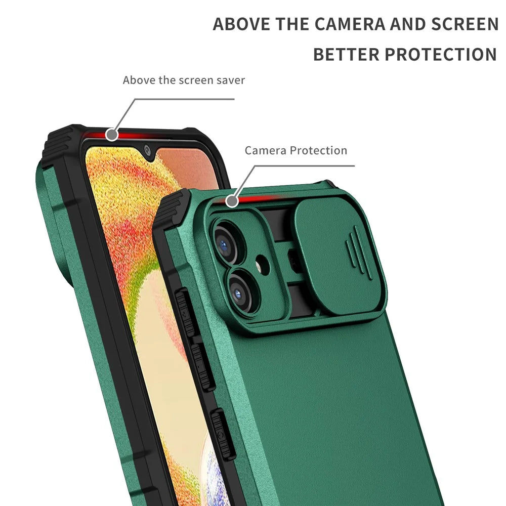 For Samsung Galaxy A06 4G / 5G Case Camera Slider PC + TPU Phone Cover with Kickstand - Blackish Green - 5