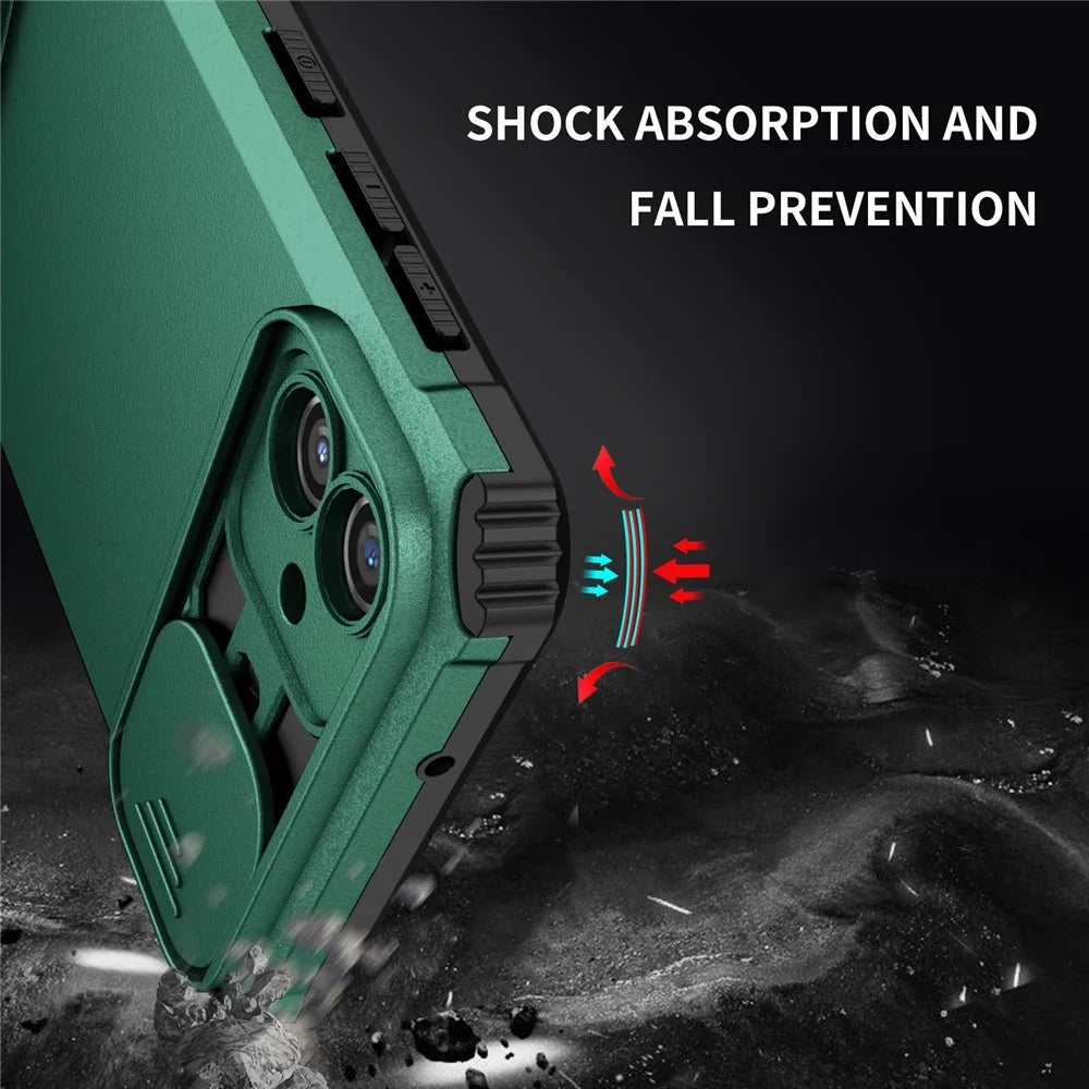 For Samsung Galaxy A06 4G / 5G Case Camera Slider PC + TPU Phone Cover with Kickstand - Blackish Green - 6