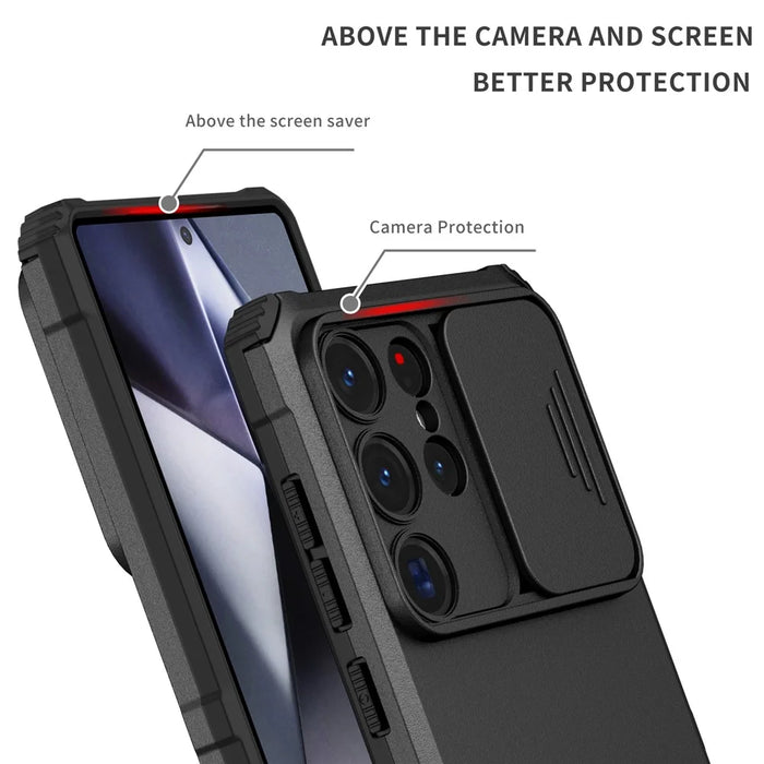 For Samsung Galaxy S25 Ultra Case Camera Slider PC + TPU Phone Cover with Kickstand - Black - 3
