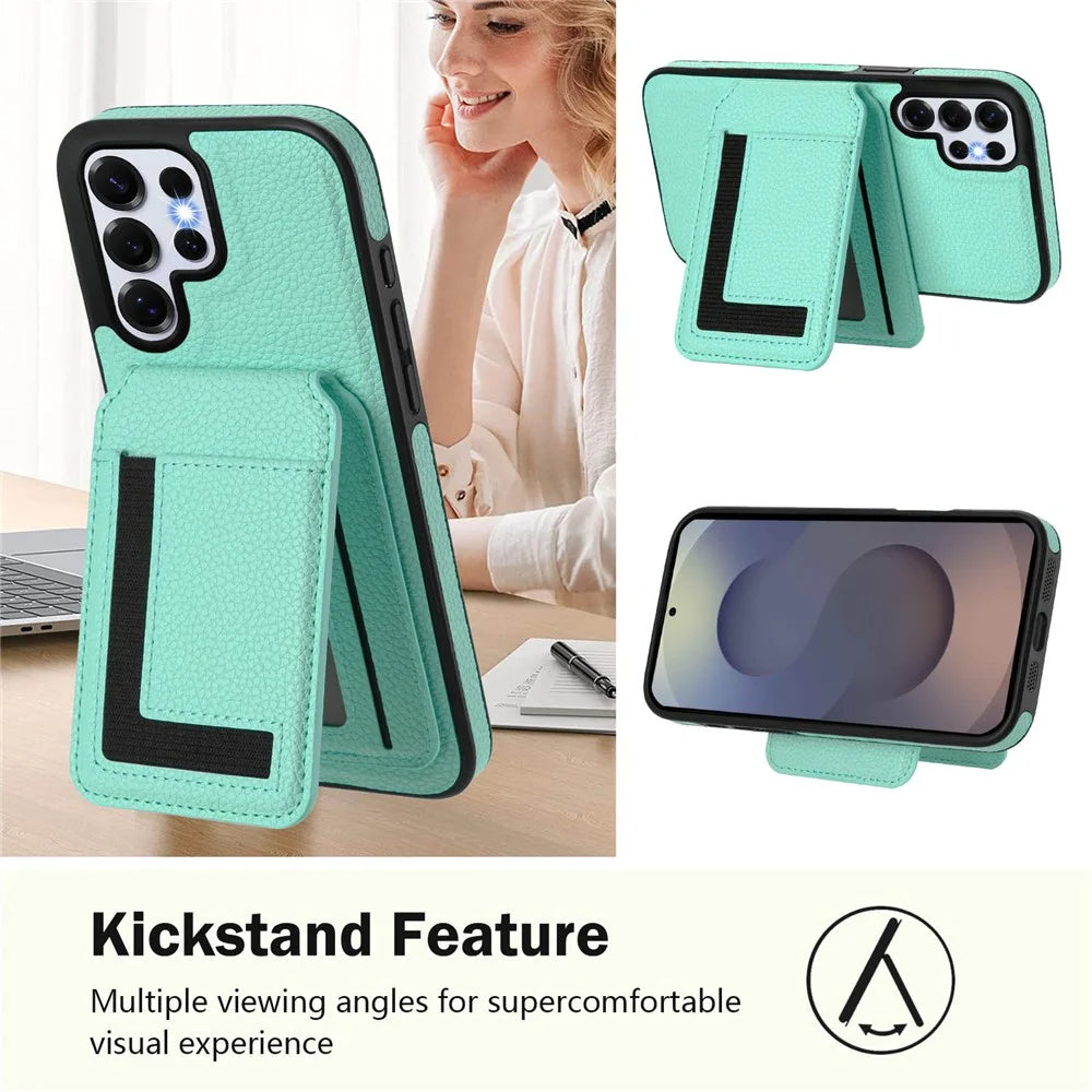 For Samsung Galaxy S25 Ultra Magnetic Case TPU + PU Leather Phone Back Cover with Detachable Card Holder - Mint Green - 4