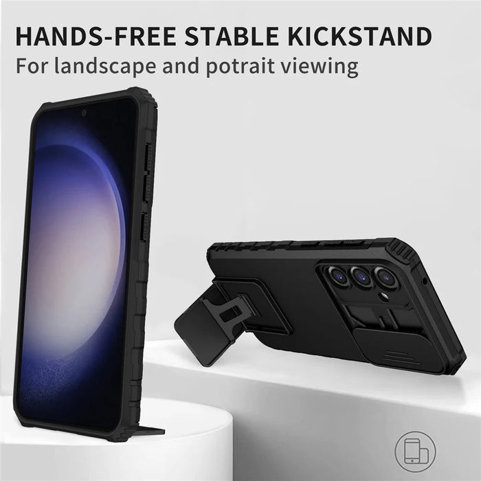 For Samsung Galaxy S24 FE Case Camera Slider PC + TPU Phone Cover with Kickstand - Black - 2