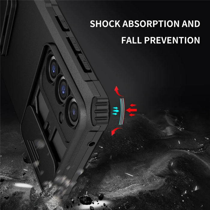 For Samsung Galaxy S24 FE Case Camera Slider PC + TPU Phone Cover with Kickstand - Black - 4