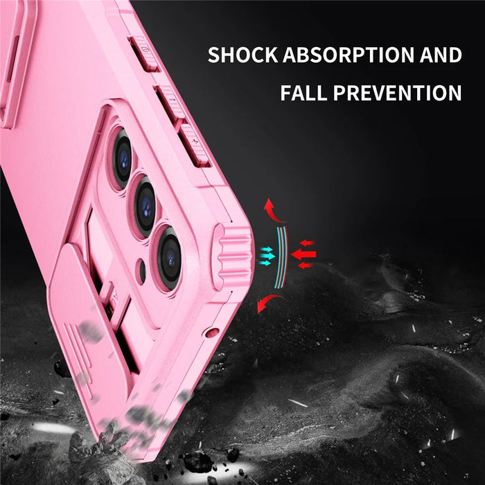 For Samsung Galaxy S23 FE Case Camera Slider PC + TPU Phone Cover with Kickstand - Pink - 4