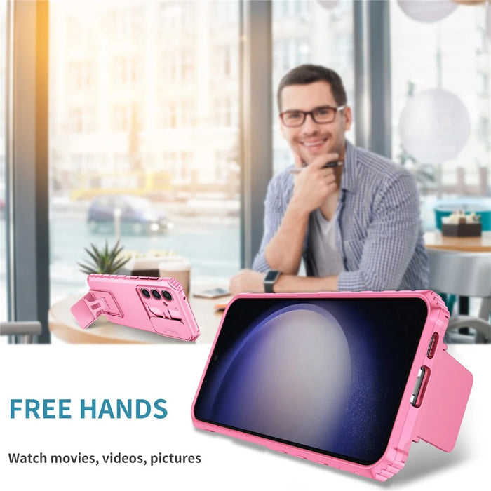 For Samsung Galaxy S23 FE Case Camera Slider PC + TPU Phone Cover with Kickstand - Pink - 5