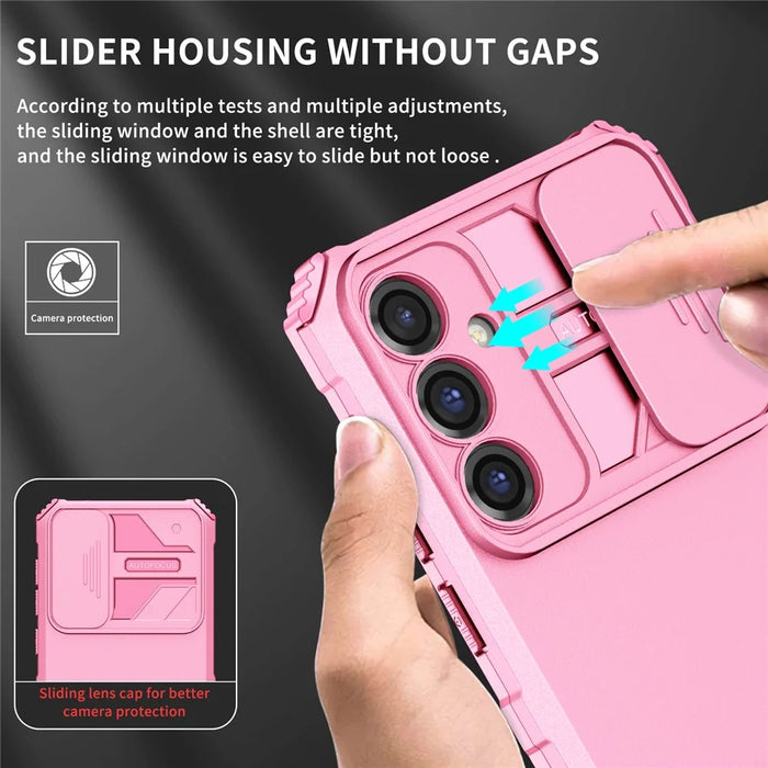 For Samsung Galaxy S23 FE Case Camera Slider PC + TPU Phone Cover with Kickstand - Pink - 7