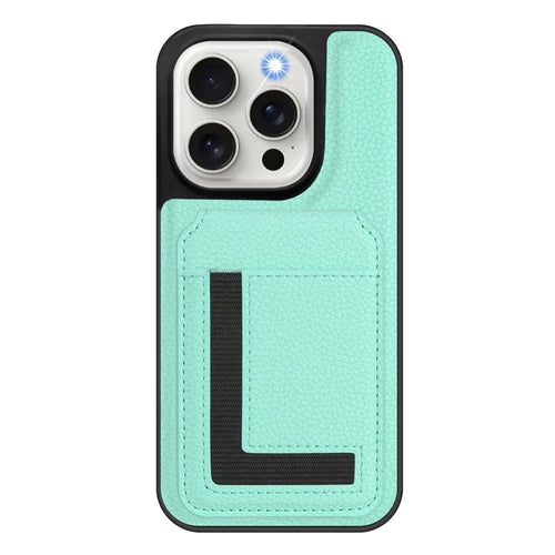 For iPhone 15 Pro Magnetic Case TPU + PU Leather Phone Back Cover with Detachable Card Holder - Mint Green - 1