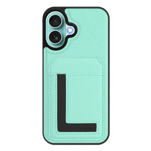 For iPhone 16 Plus Magnetic Case TPU + PU Leather Phone Back Cover with Detachable Card Holder - Mint Green - 1