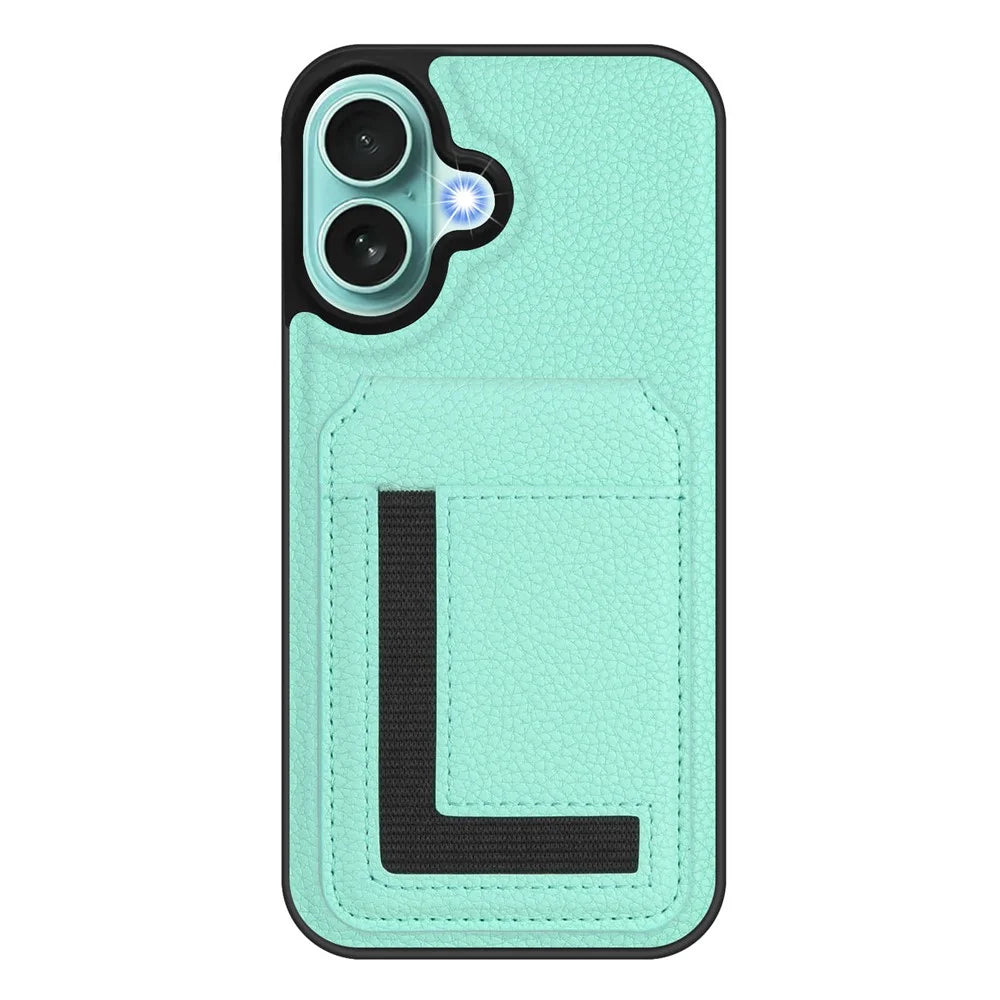 For iPhone 16 Plus Magnetic Case TPU + PU Leather Phone Back Cover with Detachable Card Holder - Mint Green - 1