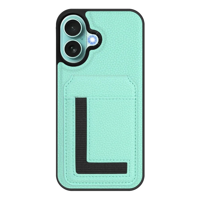 For iPhone 16 Plus Magnetic Case TPU + PU Leather Phone Back Cover with Detachable Card Holder - Mint Green - 1