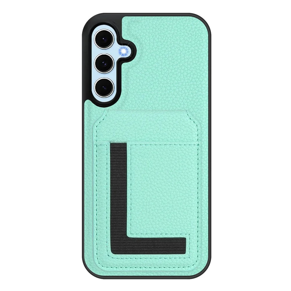 For Samsung Galaxy S24 Magnetic Case TPU + PU Leather Phone Back Cover with Detachable Card Holder - Mint Green - 1