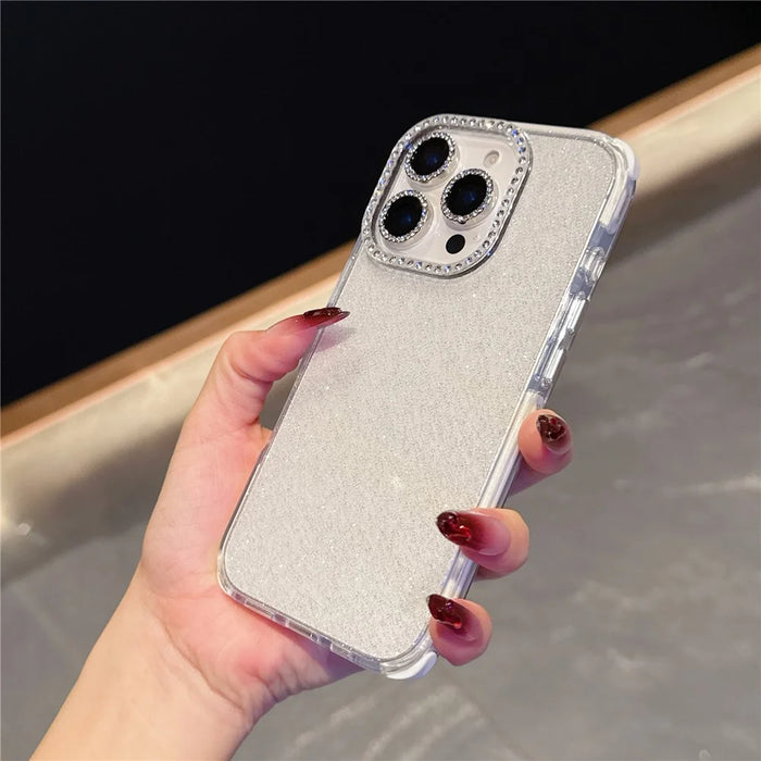 For iPhone 16 Pro Case Rhinestone Decor Glitter TPU Anti Drop Phone Cover - Pink - 5