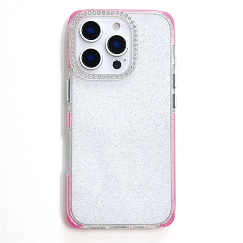 For iPhone 16 Pro Max Case Rhinestone Decor Glitter TPU Anti Drop Phone Cover - Rose - 1