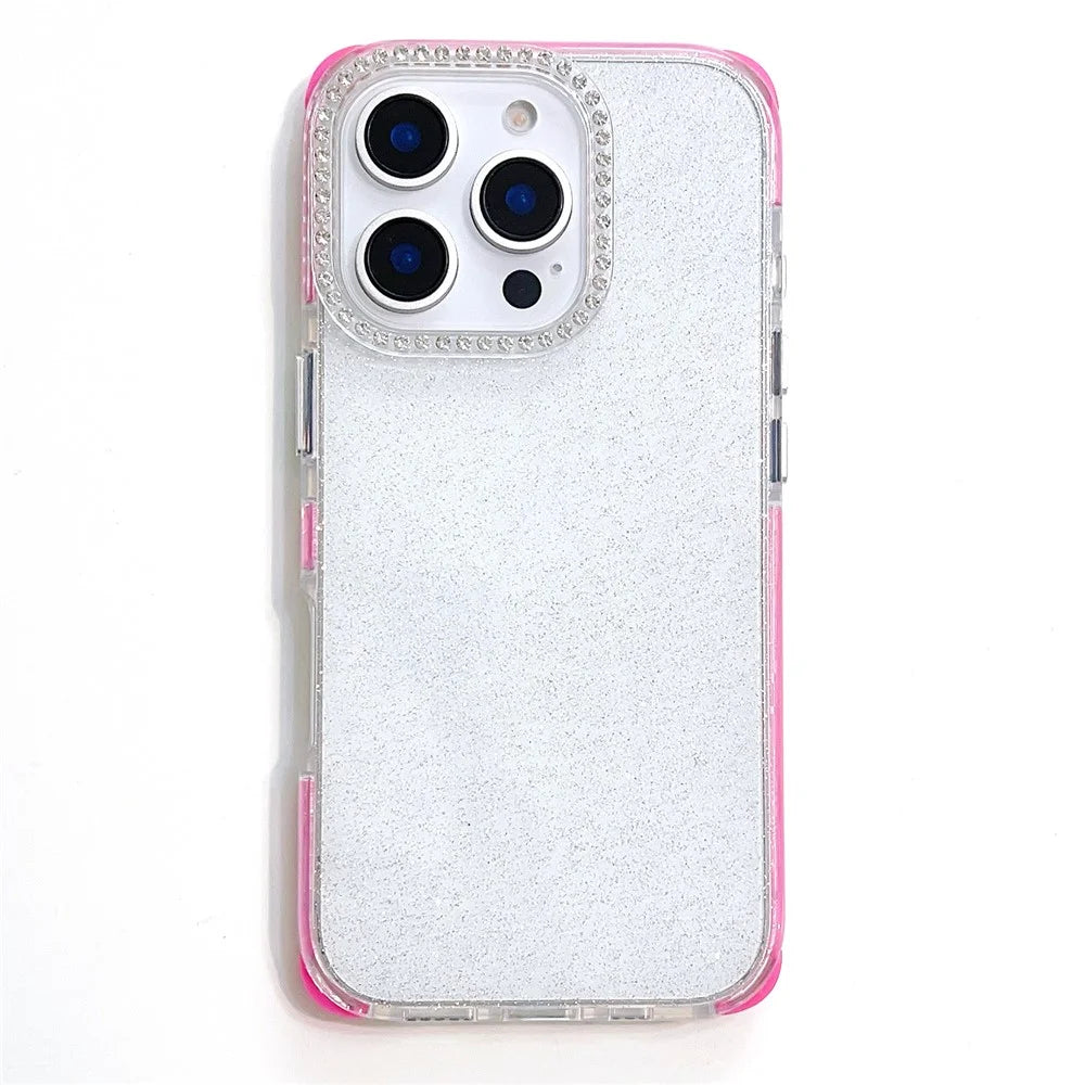 For iPhone 16 Pro Max Case Rhinestone Decor Glitter TPU Anti Drop Phone Cover - Rose - 1