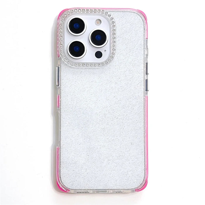 For iPhone 16 Pro Max Case Rhinestone Decor Glitter TPU Anti Drop Phone Cover - Rose - 1