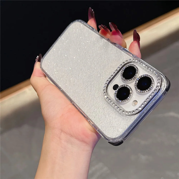 For iPhone 16 Pro Max Case Rhinestone Decor Glitter TPU Anti Drop Phone Cover - Rose - 4