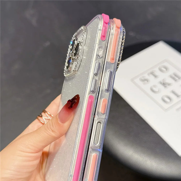 For iPhone 16 Pro Max Case Rhinestone Decor Glitter TPU Anti Drop Phone Cover - Rose - 6