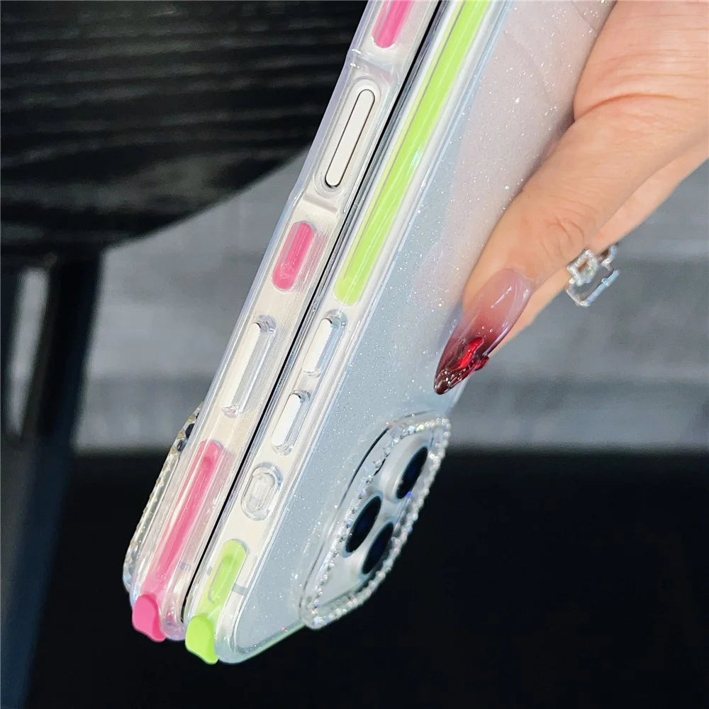 For iPhone 16 Pro Max Case Rhinestone Decor Glitter TPU Anti Drop Phone Cover with Adjustable Wrist Strap - Purple - Purple - 4