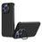 For iPhone 15 Pro Max Magnetic Case Lens Frame Kickstand Genuine Cow Leather + PC Borderless Phone Cover - Black - 1