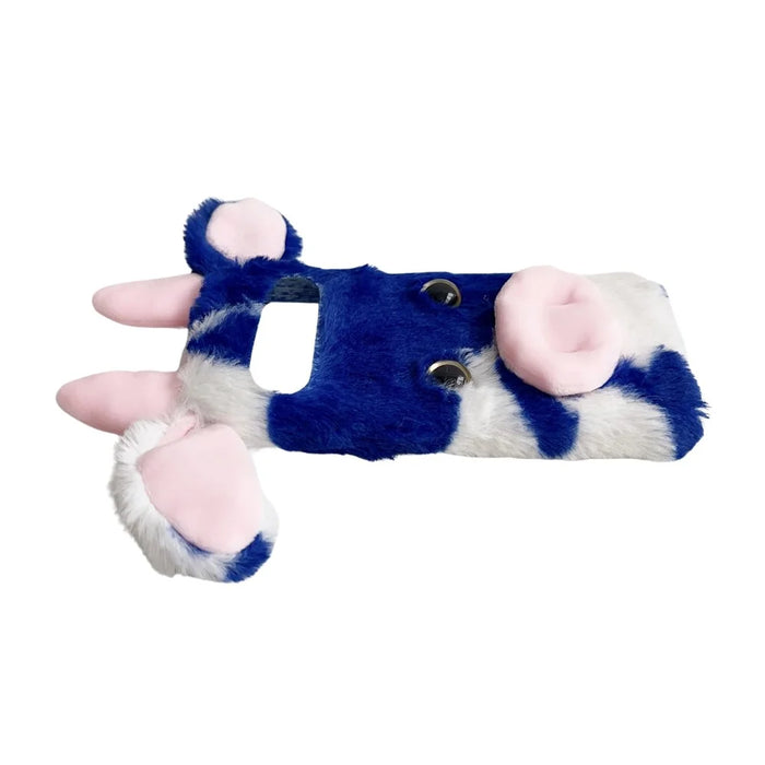 For Google Pixel 10 Pro XL Case Fluffy Cute Cow Winter Plush Inner TPU Phone Cover - Blue - 2
