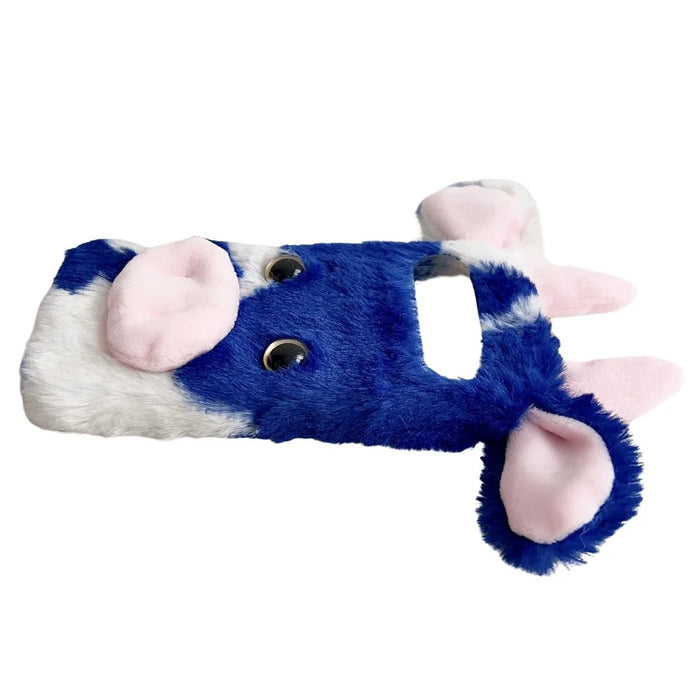 For Google Pixel 10 Pro XL Case Fluffy Cute Cow Winter Plush Inner TPU Phone Cover - Blue - 3