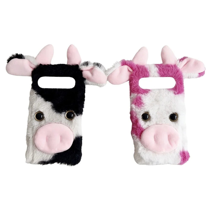 For Google Pixel 10 Pro XL Case Fluffy Cute Cow Winter Plush Inner TPU Phone Cover - Blue - 7