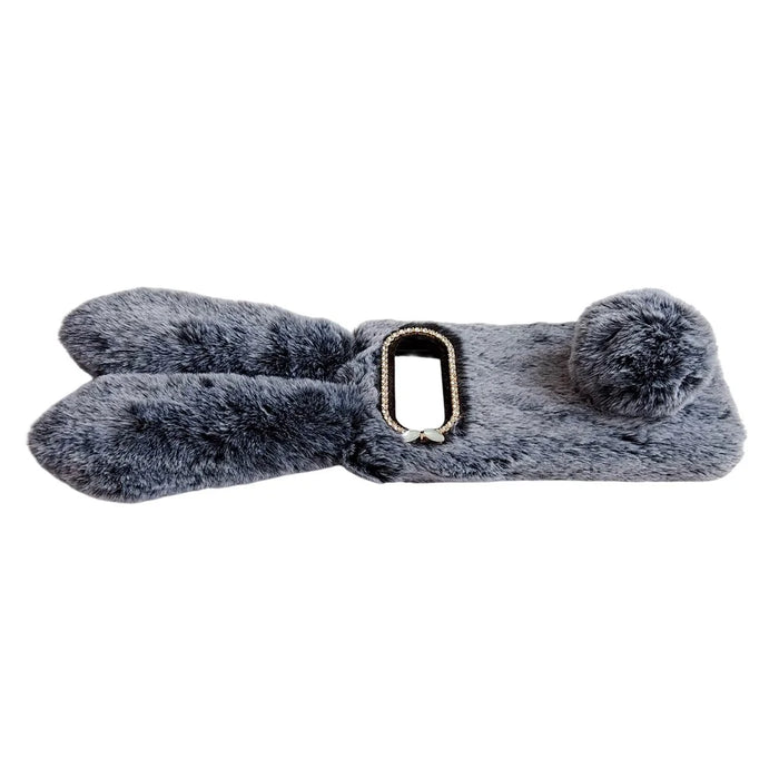 For Google Pixel 10 / Pixel 10 Pro Case Plush Cute Bunny Winter Fluffy TPU Phone Cover - Dark Grey - 4