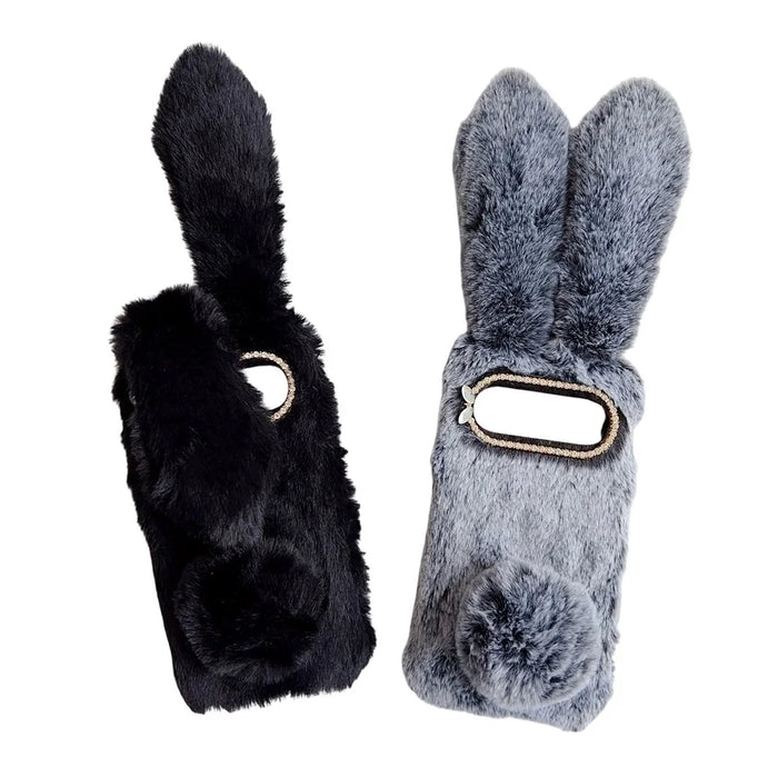 For Google Pixel 10 / Pixel 10 Pro Case Plush Cute Bunny Winter Fluffy TPU Phone Cover - Dark Grey - 7