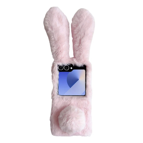 For Samsung Galaxy Z Flip7 5G Case Bunny Ears Winter Plush Hard PC Phone Cover - Pink - 1
