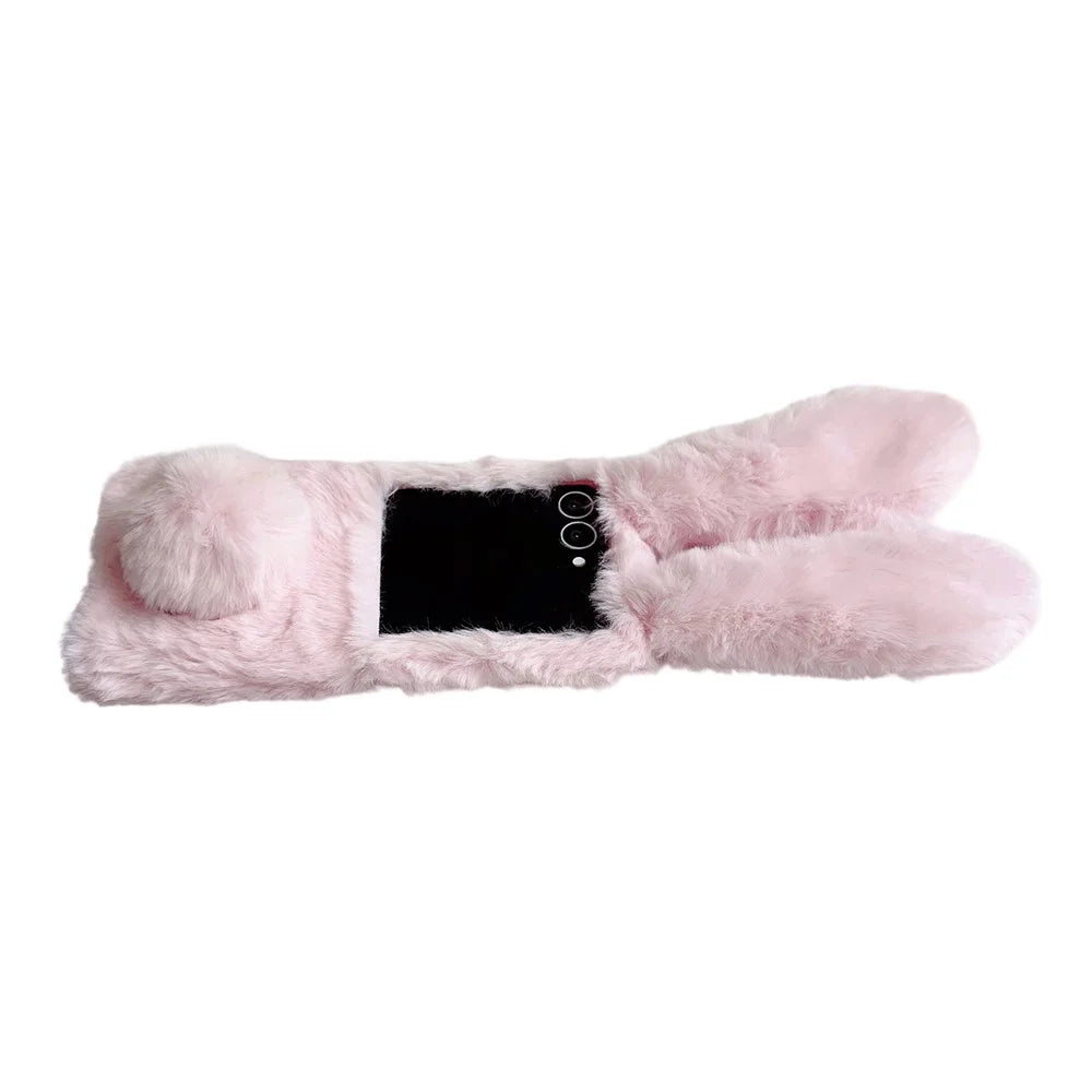 For Samsung Galaxy Z Flip7 5G Case Bunny Ears Winter Plush Hard PC Phone Cover - Pink - 2