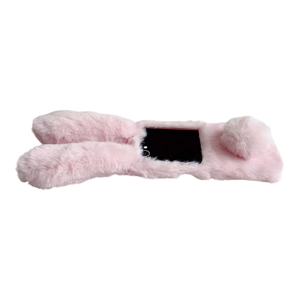 For Samsung Galaxy Z Flip7 5G Case Bunny Ears Winter Plush Hard PC Phone Cover - Pink - 4