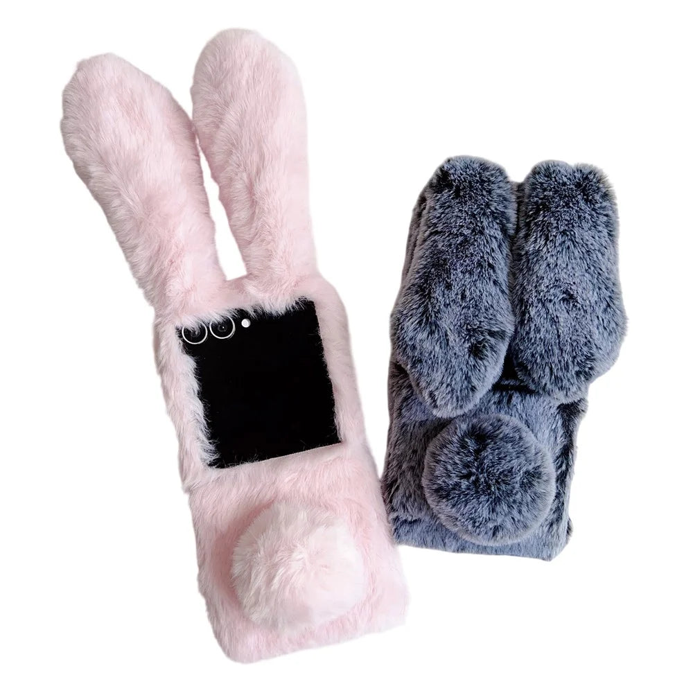 For Samsung Galaxy Z Flip7 5G Case Bunny Ears Winter Plush Hard PC Phone Cover - Pink - 7