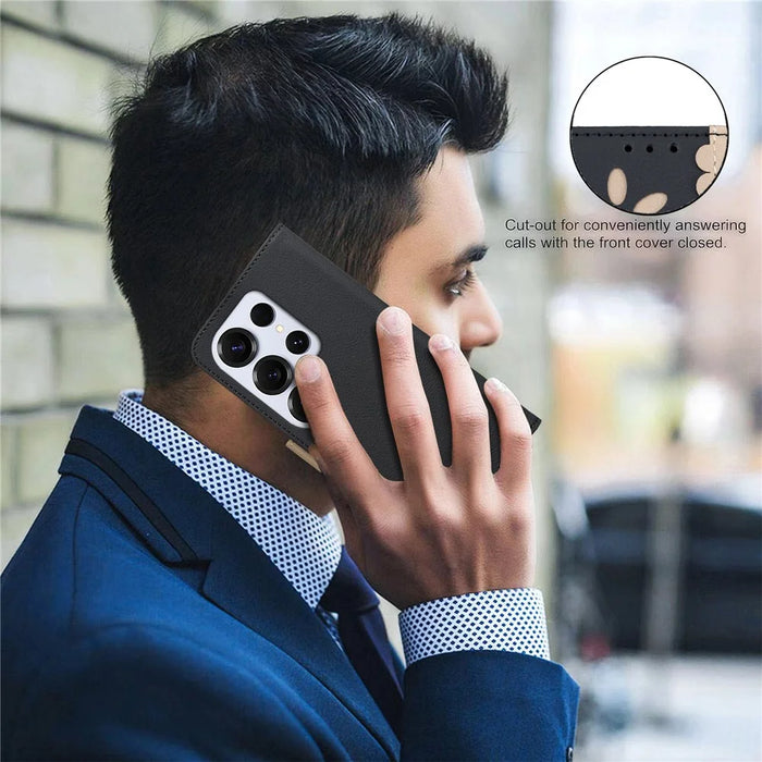 BINFEN COLOR For Samsung Galaxy S24 Ultra Leather Case  BF36 Floral Pattern Phone Cover RFID Blocking Wallet Stand - Black - 6