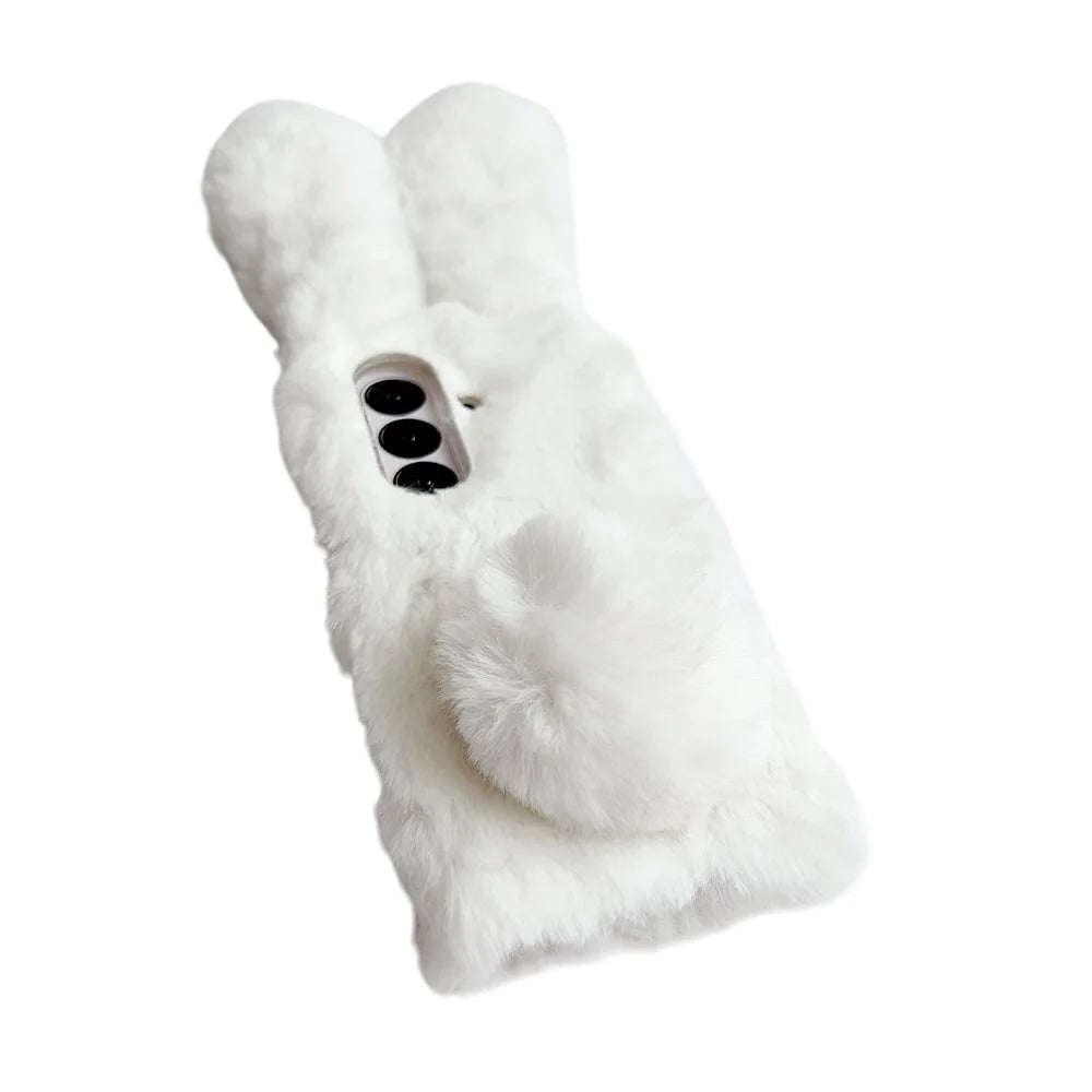 For Samsung Galaxy Z Fold7 5G Case Bunny Ears Winter Plush Hard PC Phone Cover - White - 3