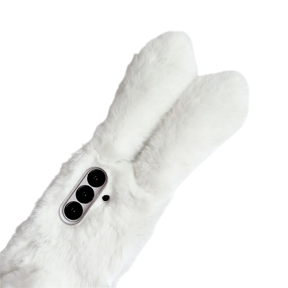For Samsung Galaxy Z Fold7 5G Case Bunny Ears Winter Plush Hard PC Phone Cover - White - 5