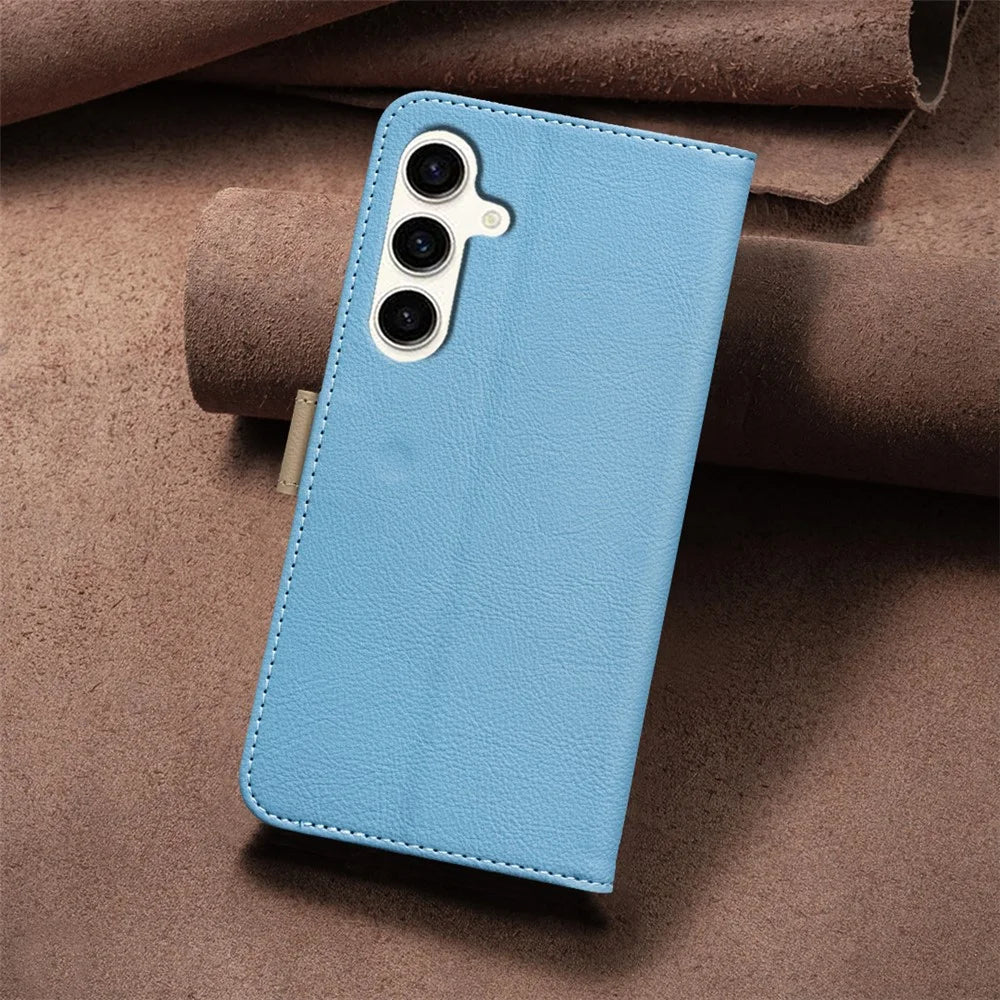 BINFEN COLOR For Samsung Galaxy A36 5G / Galaxy A56 5G Leather Case  BF36 Floral Pattern Phone Cover RFID Blocking Wallet Stand - Baby Blue - 5