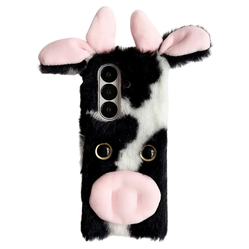 For Samsung Galaxy Z Fold7 5G Case Plush Cow Hard PC Protective Phone Cover - Black - 2