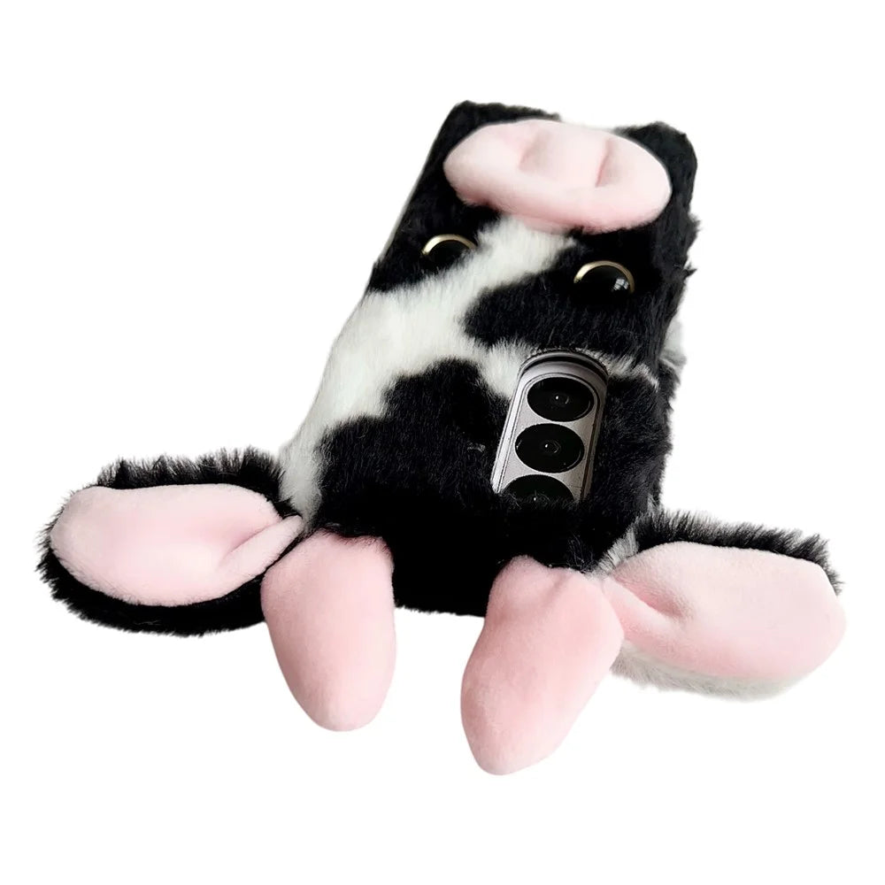 For Samsung Galaxy Z Fold7 5G Case Plush Cow Hard PC Protective Phone Cover - Black - 3