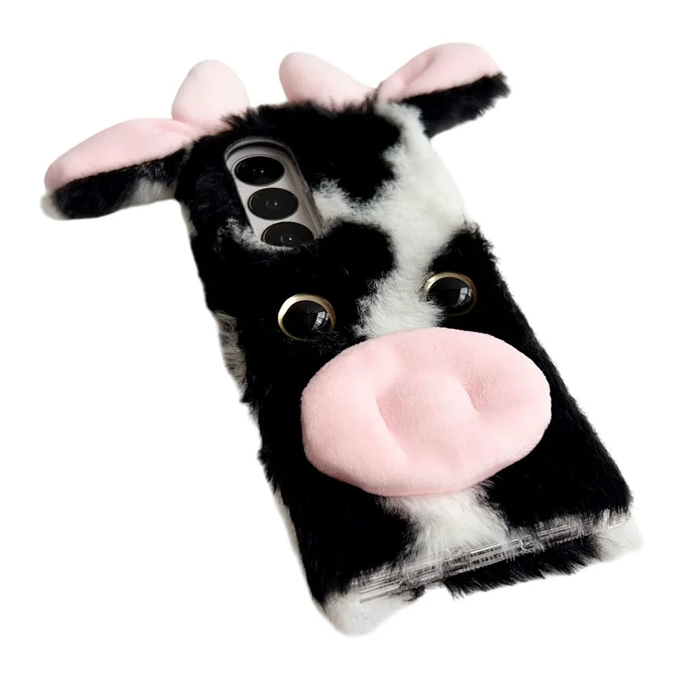 For Samsung Galaxy Z Fold7 5G Case Plush Cow Hard PC Protective Phone Cover - Black - 4