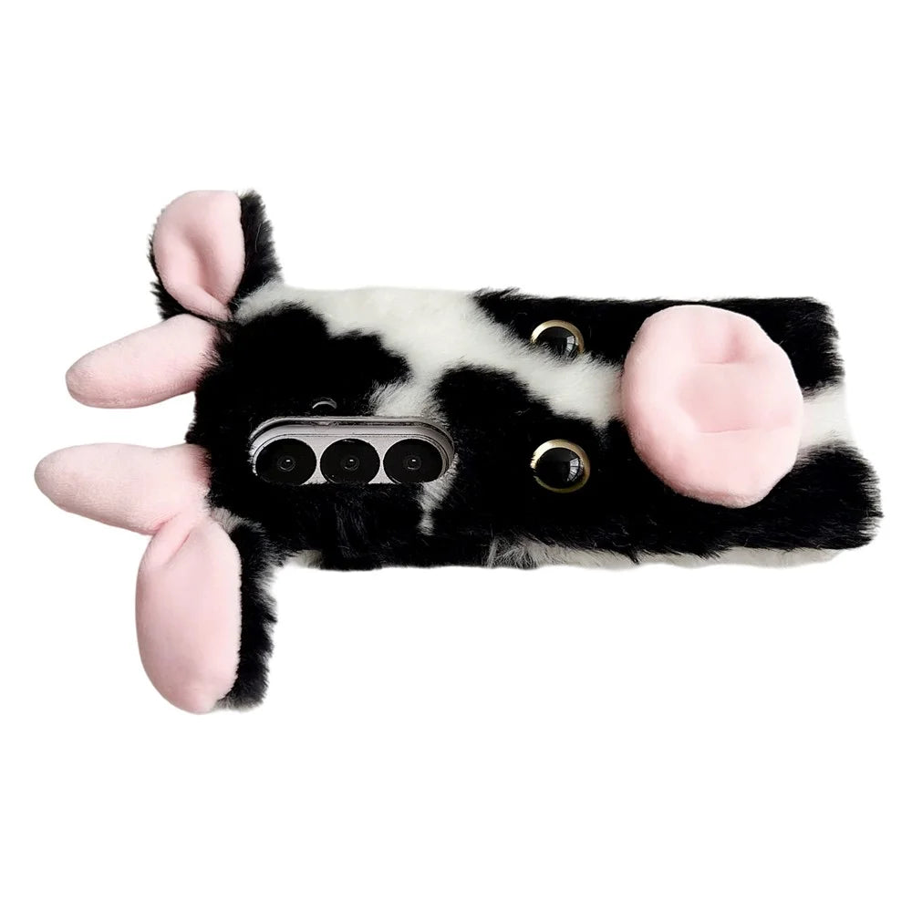 For Samsung Galaxy Z Fold7 5G Case Plush Cow Hard PC Protective Phone Cover - Black - 5