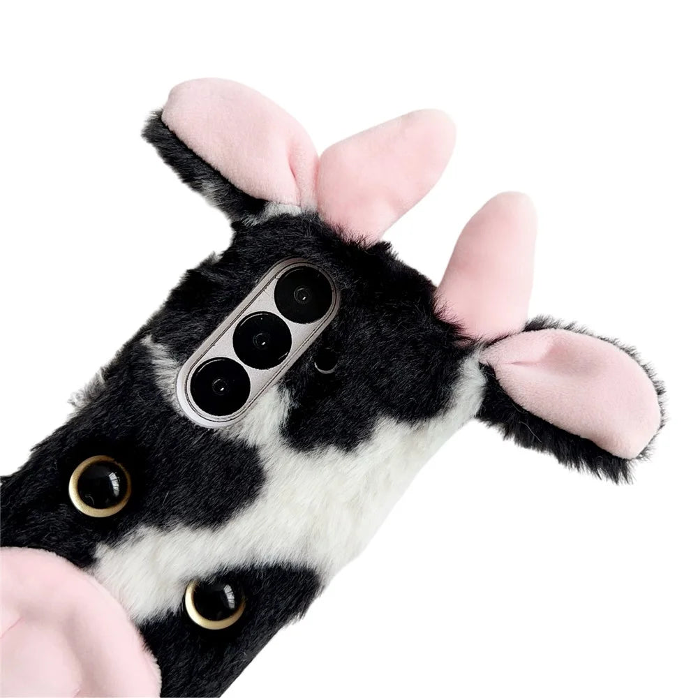 For Samsung Galaxy Z Fold7 5G Case Plush Cow Hard PC Protective Phone Cover - Black - 6