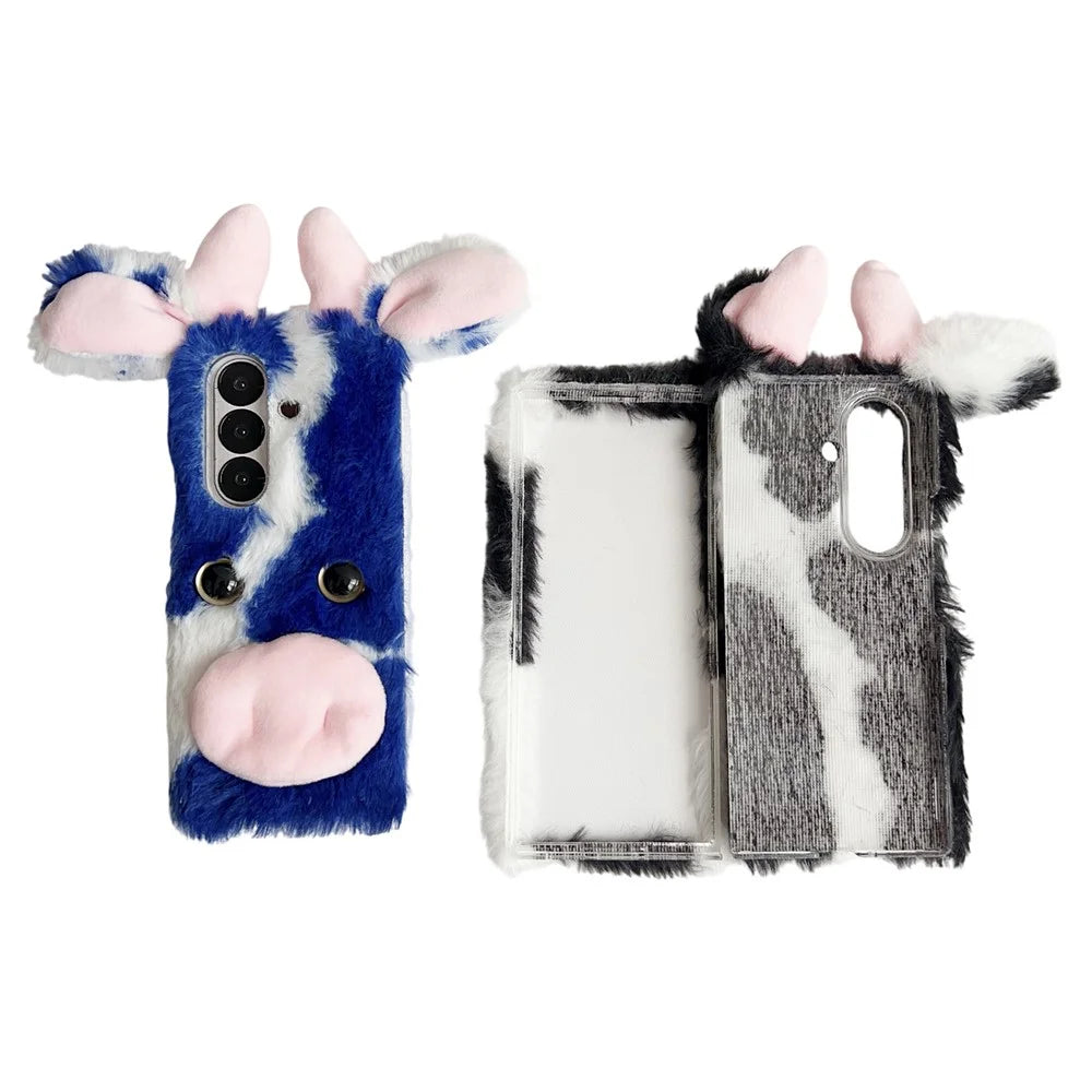 For Samsung Galaxy Z Fold7 5G Case Plush Cow Hard PC Protective Phone Cover - Black - 7